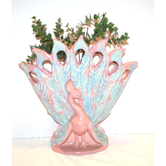 Vintage Vase Peacock Extra Large Royal Haeger 50s Pink Blue Foyer - Picture 2 of 7